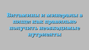 Витамины и минералы в пище: как правильно получить необходимые нутриенты