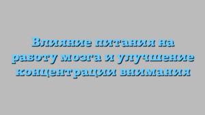 Влияние питания на работу мозга и улучшение концентрации внимания